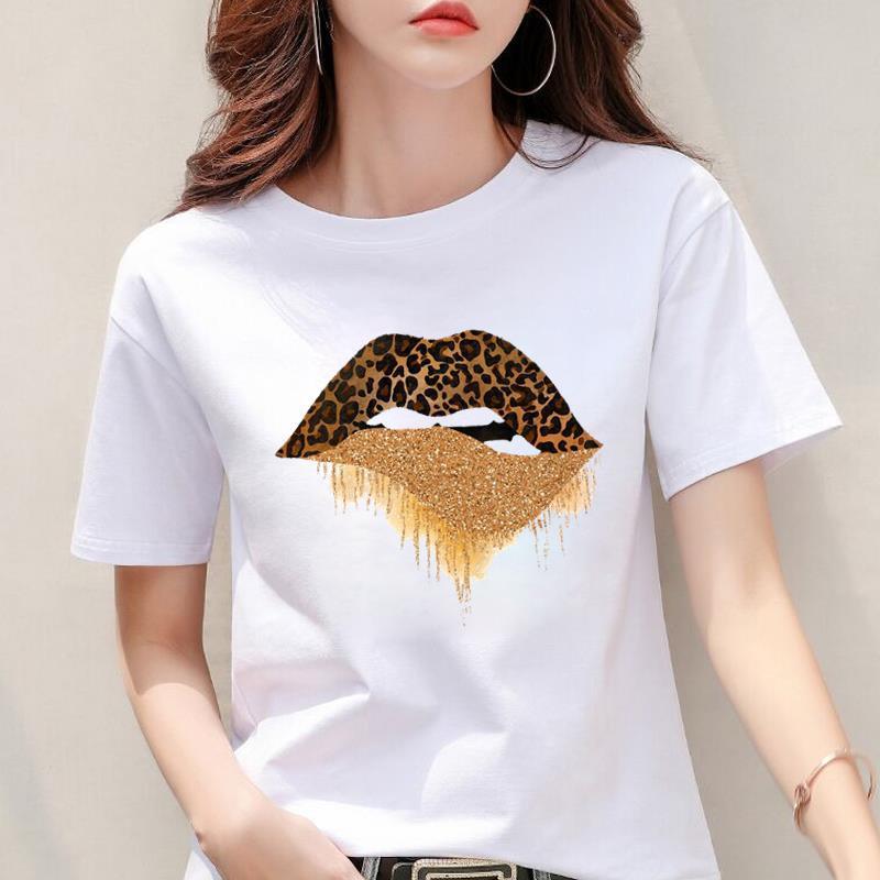Modal Fabric Women's Leopard Print Heart Short Sleeve Top