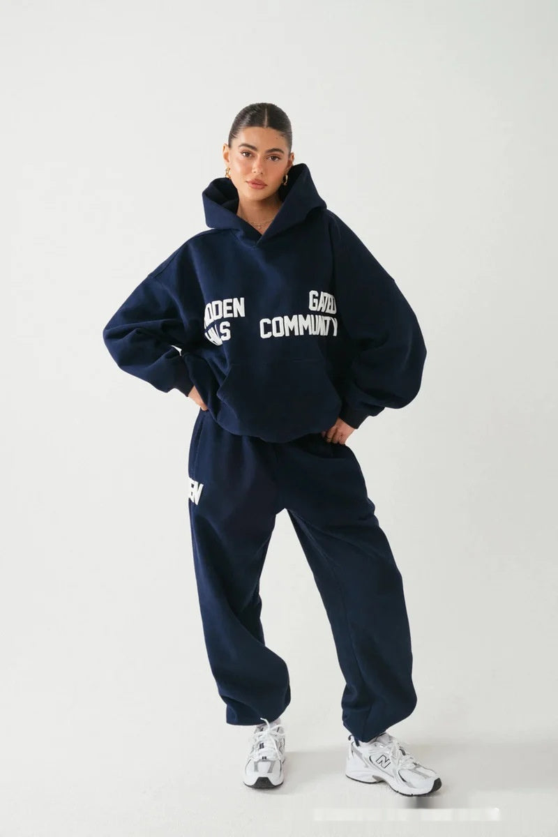 Ensemble pull imprimé à manches longues et capuche pour automne-hiver