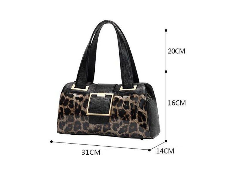 Large-Capacity Cowhide Leopard Print One-Shoulder Messenger Bag for Women