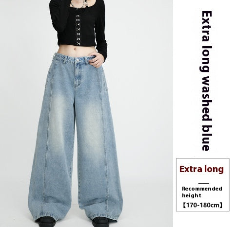 High Waist Loose Wide Leg Draping Denim Trousers Slimming Mop
