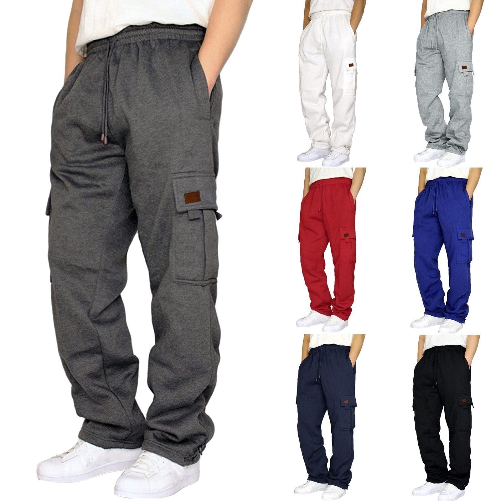 Men's Loose Cargo Trousers Mid Waist Polyester