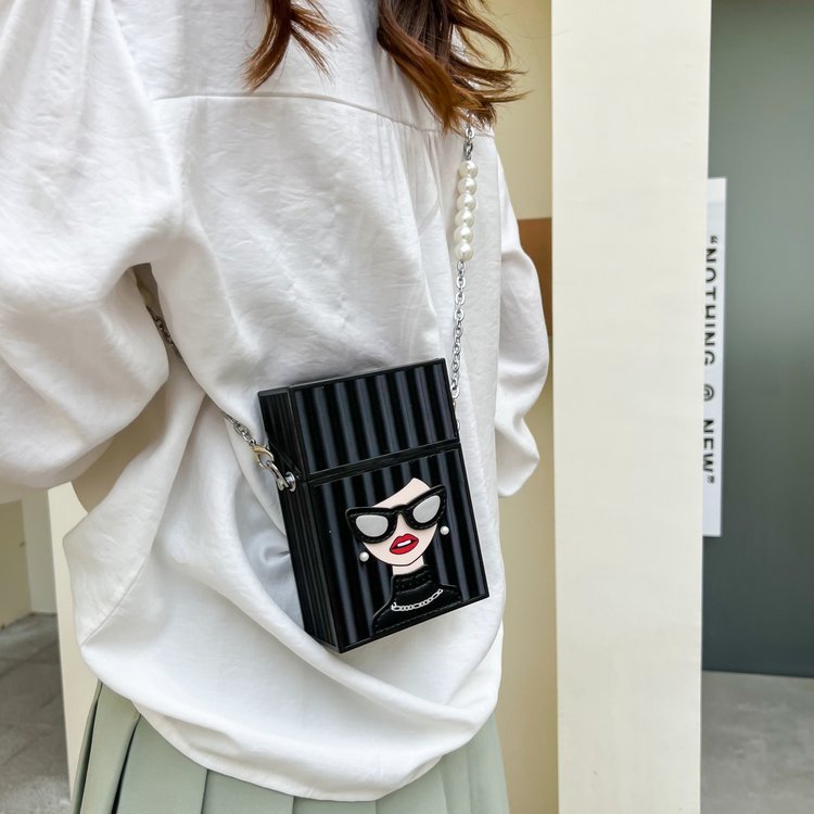 Retro Chain Shoulder Bag with PU Lining - White, Green, Black, 10.2x15x4.8cm