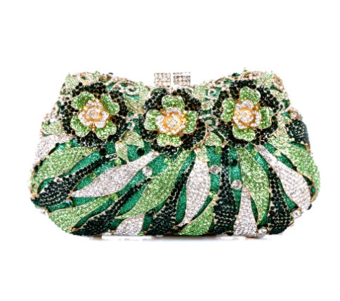 European & American Women's Metal Rose Diamond Crystal Clutch Bag 21cm