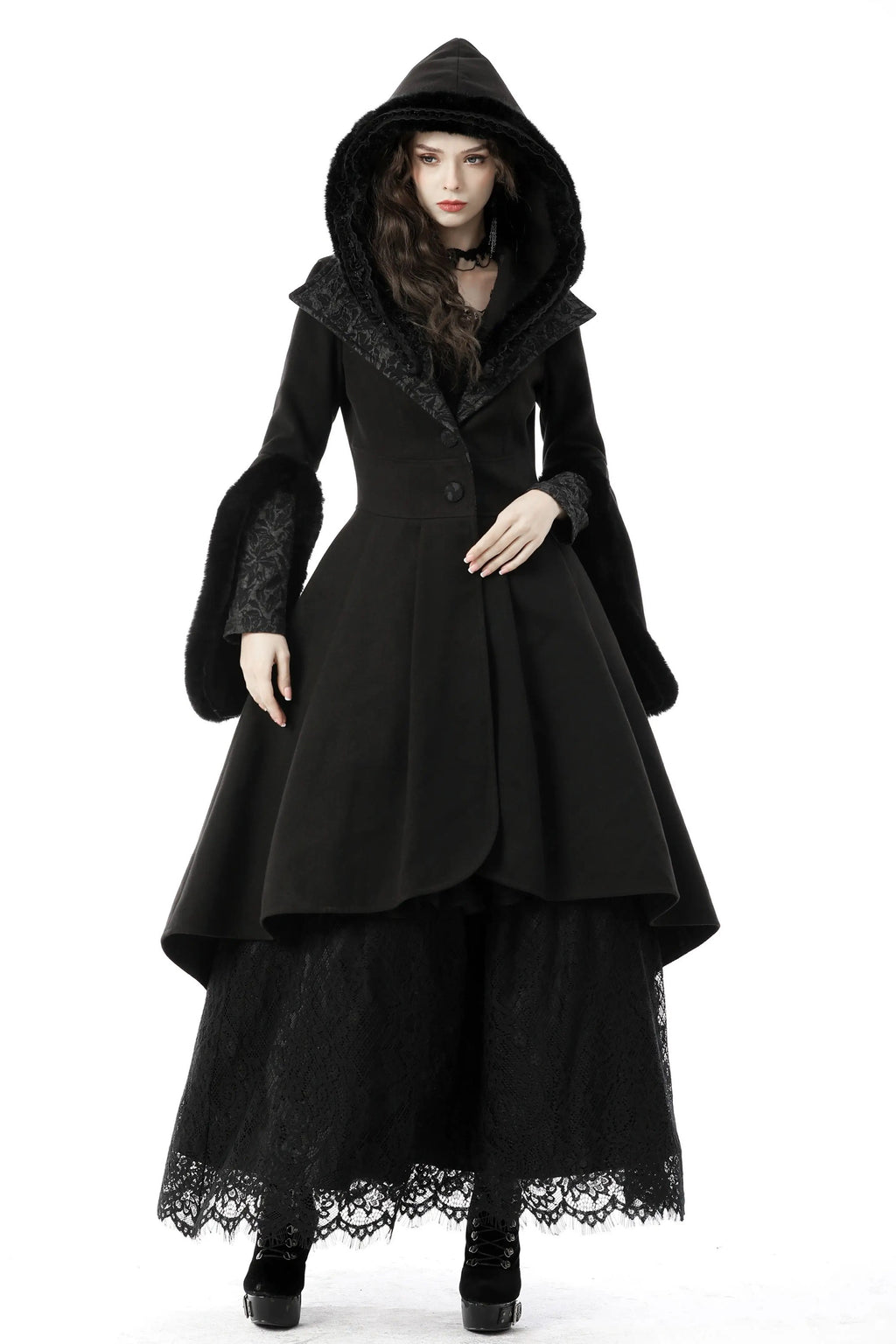 Versatile Wool Stand Collar Coat in Black, Sizes XS-2XL