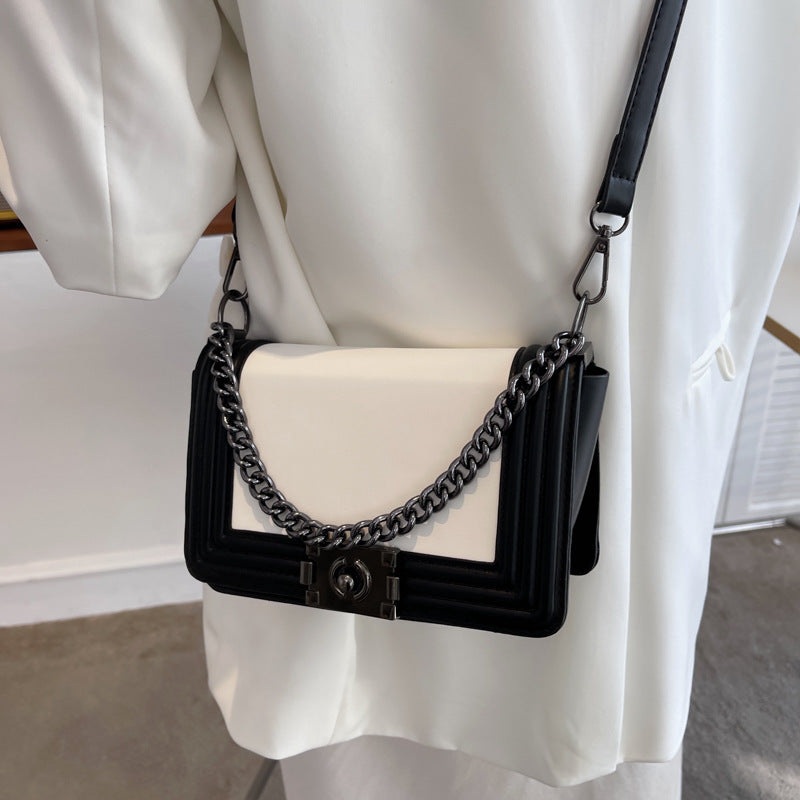Contrast Color Small Square PU Crossbody Bag for Women 20.5x12.5x9cm