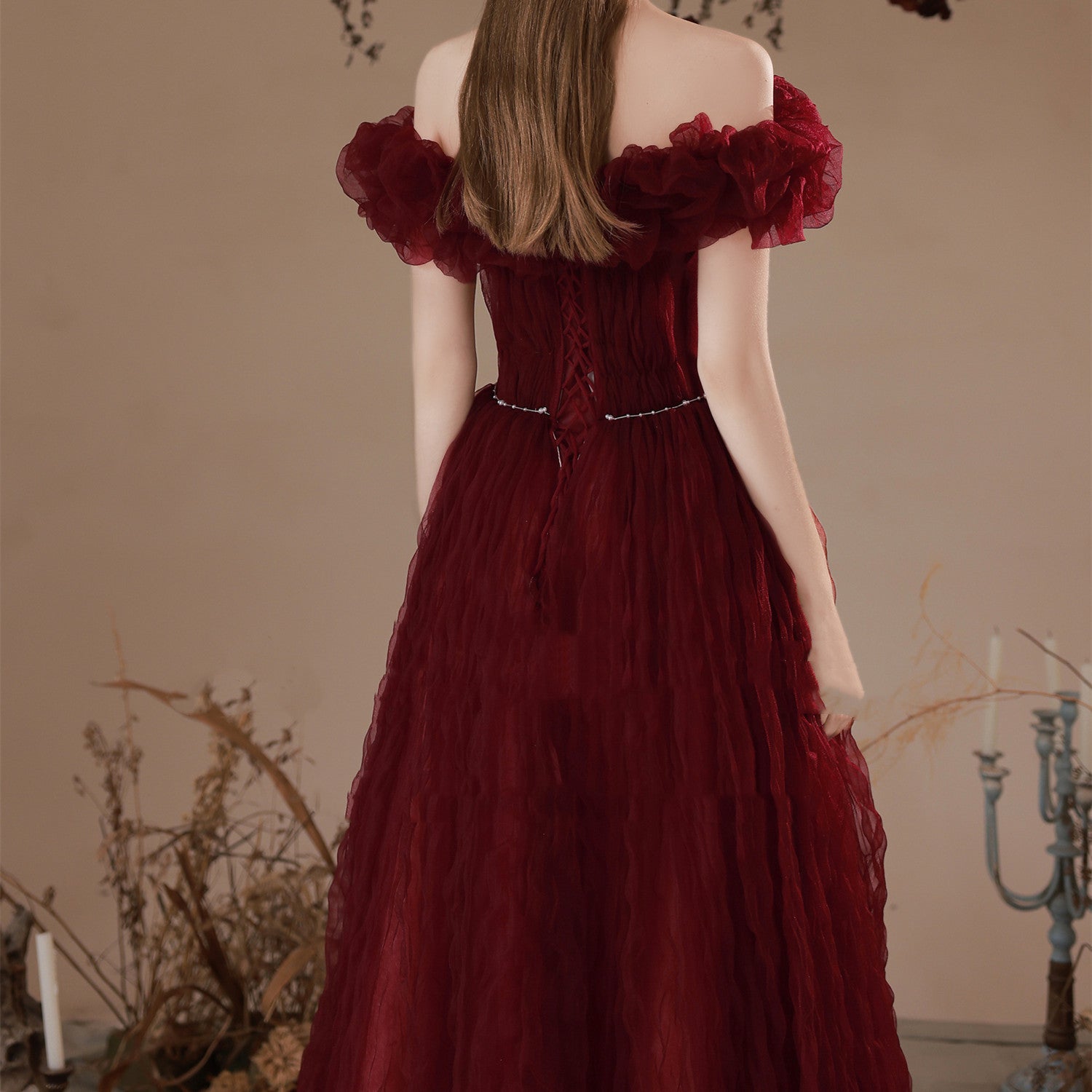Bridal Red Pearl Korean Style Bandage Dress