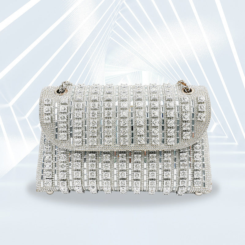 Diamond Clutch Personalized Square Women's Handbag Small Medium Polyester Silver