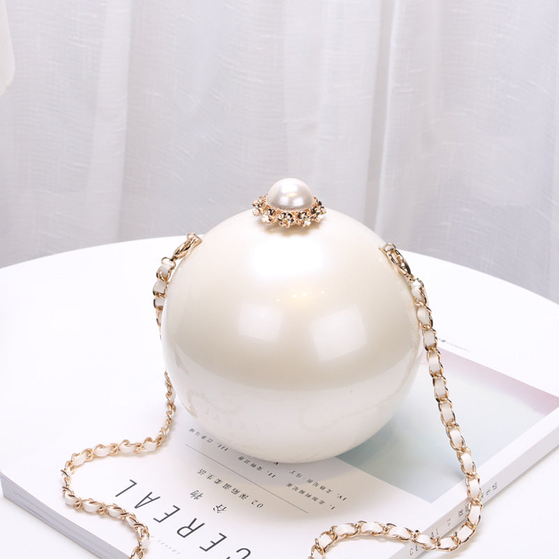 Ladies Pearl Decoration Round Bag