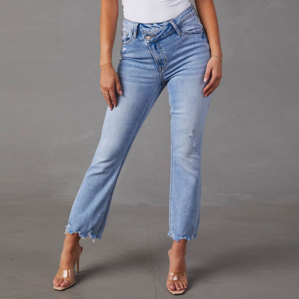 Jean femme bleu clair délavé et déchiré – Tailles S à 2XL