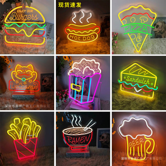 مصباح لافتة نيون LED على شكل هامبرغر وبيتزا يعمل بمنفذ USB