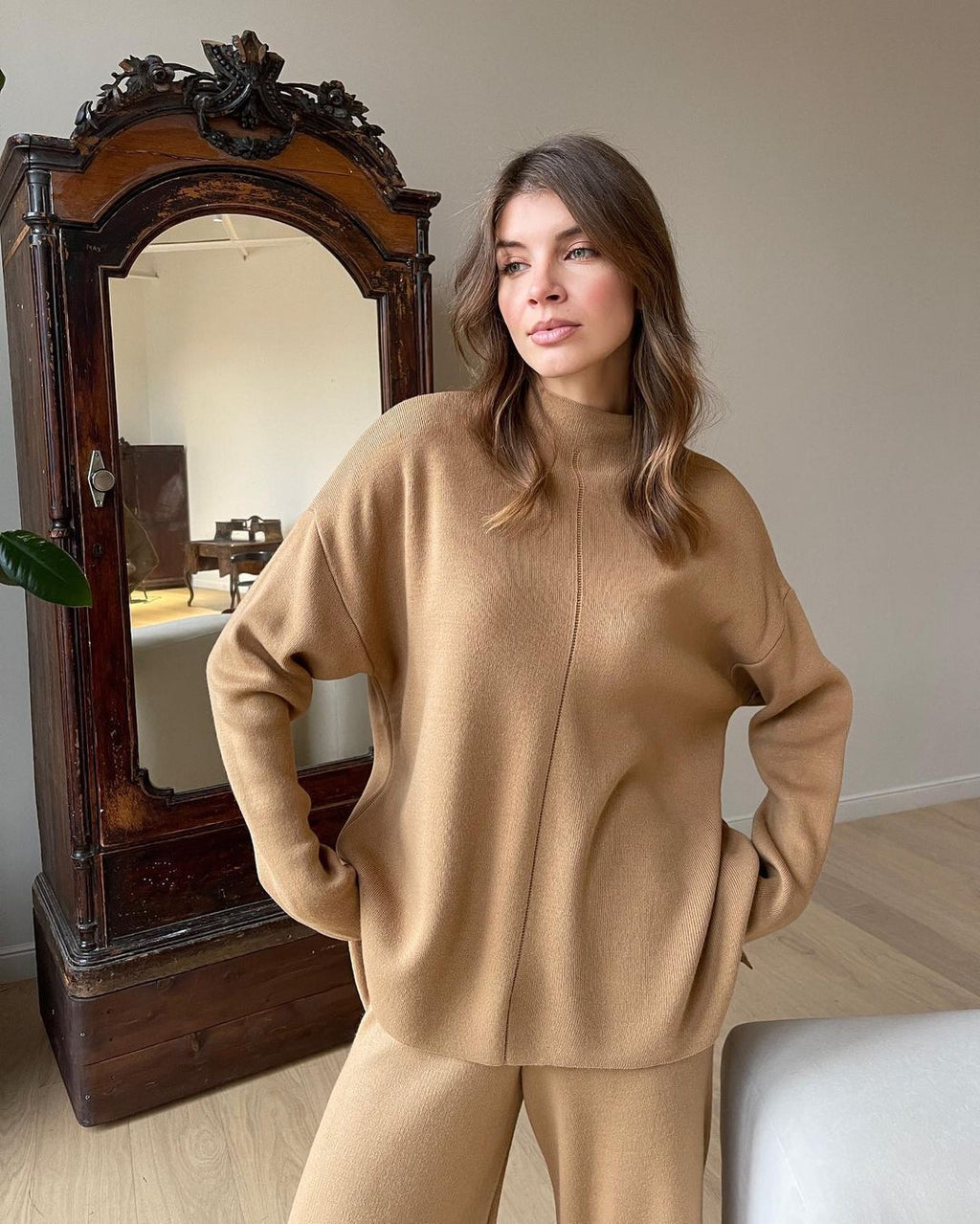 Long Sleeve Loose Knit Sweater and Trousers Set