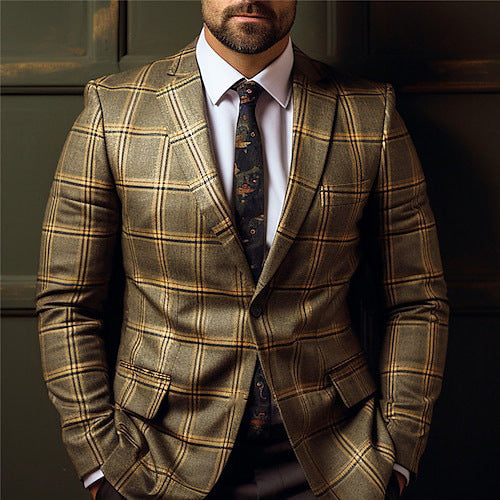 Retro Plaid Slim Fit Coat Top for Men