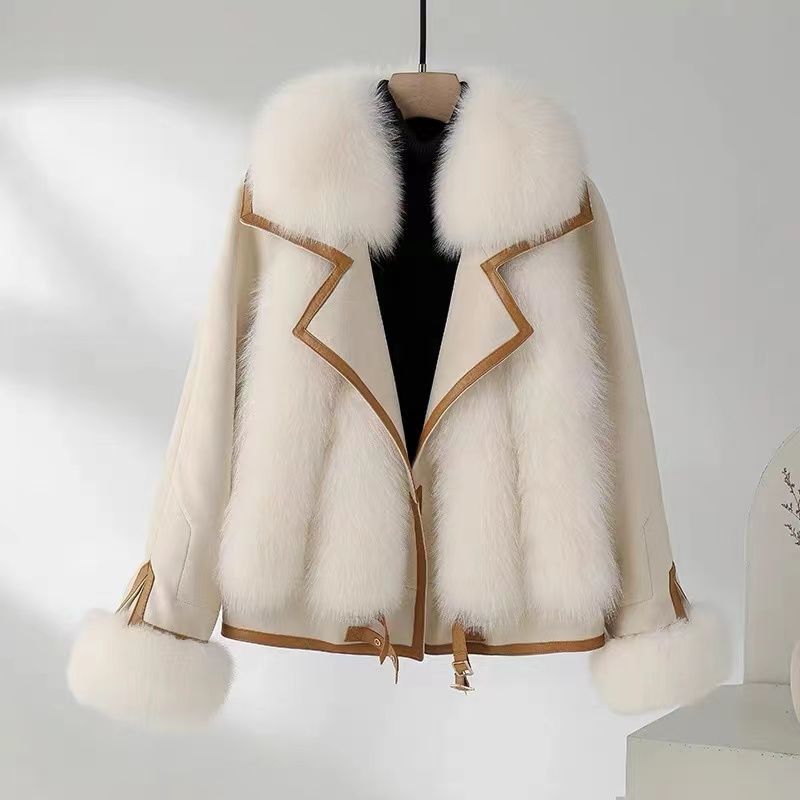Women's Faux Fox Fur Chenille Jacket with Fur Collar