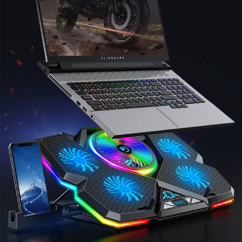 Refroidisseur de base pour ordinateur portable avec ventilateur silencieux, éclairage RGB, double USB, hauteur réglable