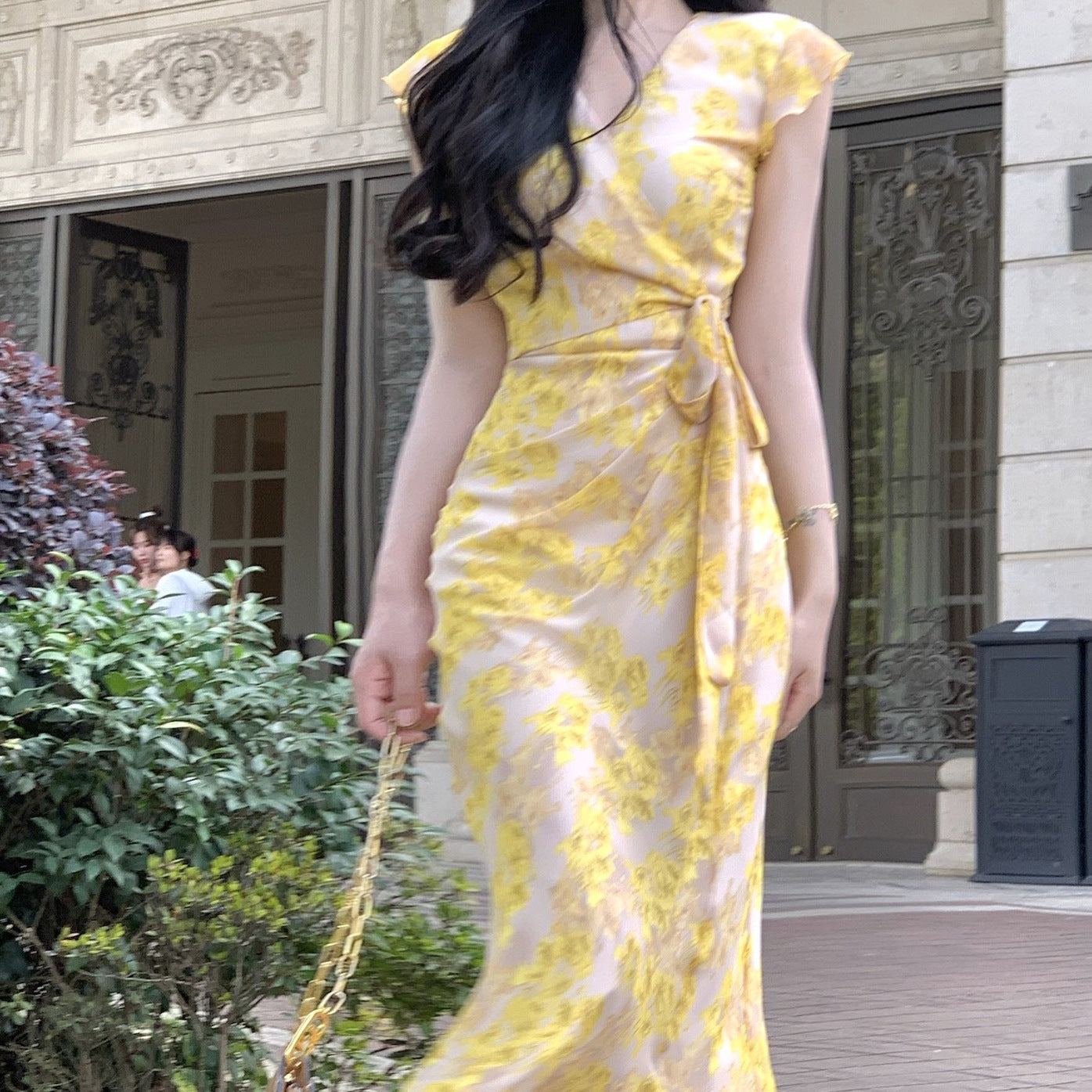 Women's Retro French Floral High Waist Dress