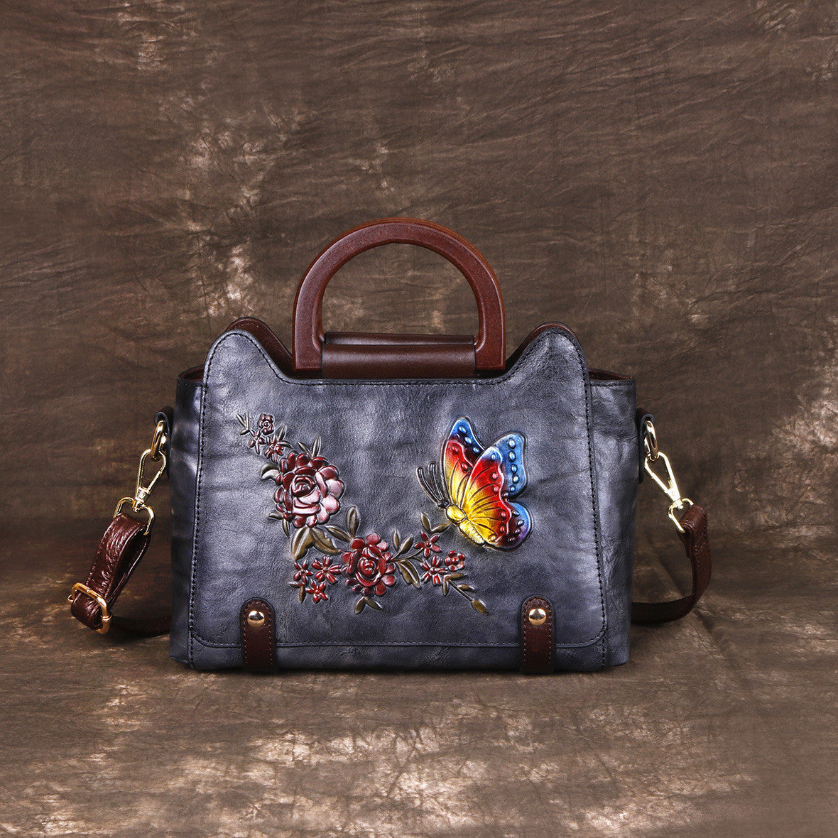Leather Embossed Single Shoulder Crossbody Handbag
