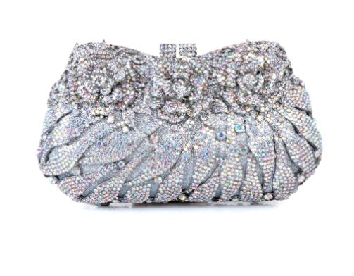 European & American Women's Metal Rose Diamond Crystal Clutch Bag 21cm
