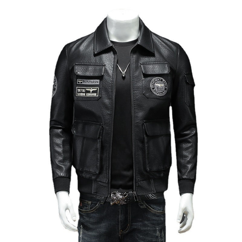 Manteau décontracté homme en similicuir coupe ajustée pour l'automne et l'hiver
