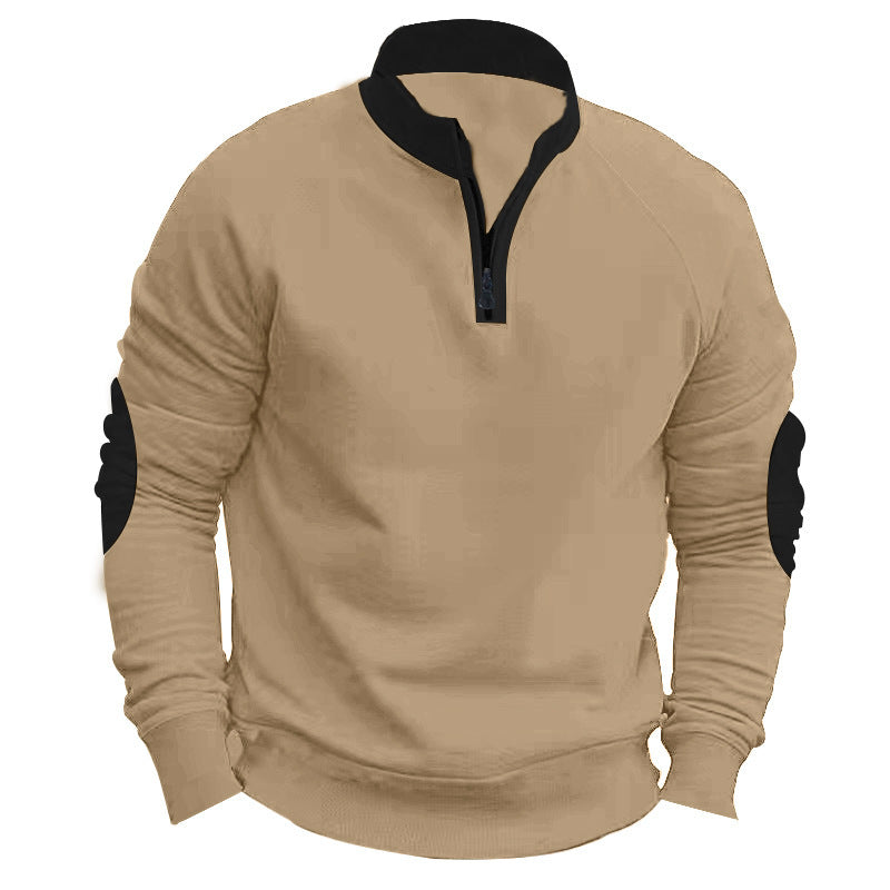 Stand Collar Half Zip Pullover Long Sleeve Coat