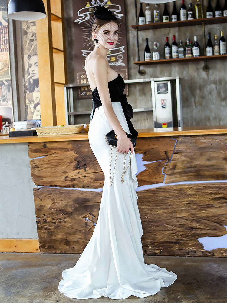 Robe fourreau queue de poisson noire et blanche pour femme