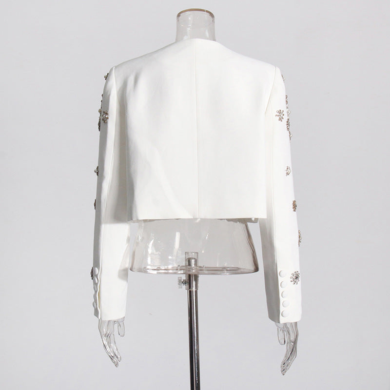 Women’s White Side-Slit Bootcut Trousers Suit Polyester