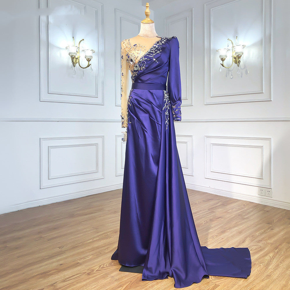 Robe Col Rond Satinée Slim Fit Rouge Lie de Vin