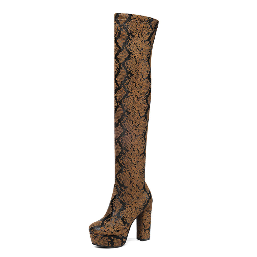 Bottes cuissardes à talons hauts compensés pour femmes