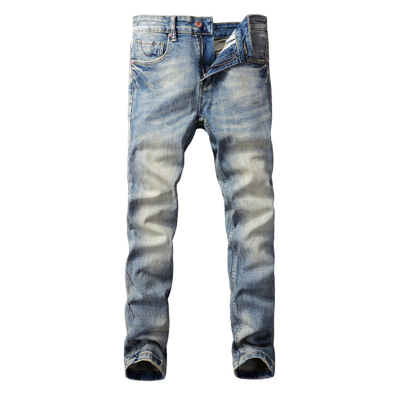Jean Homme Rétro Vintage Délavé Légèrement Élastique