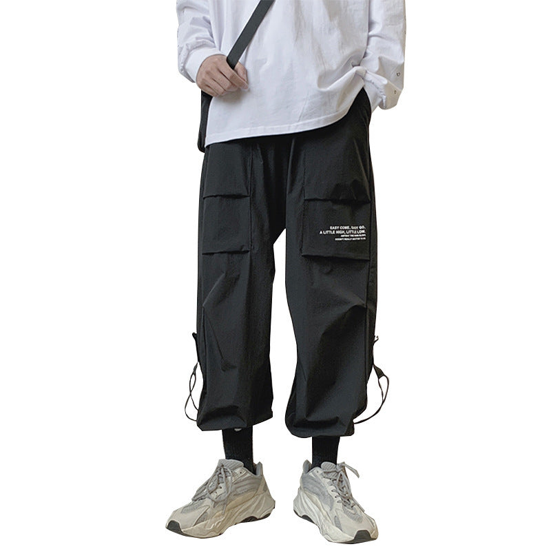 Men's Drawstring Casual Loose Multi-Pocket Overalls Pants