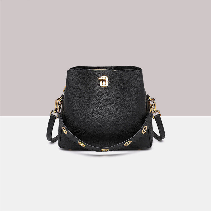 Women's Top Layer Leather Handheld Messenger Bag - Black, Mocha, Brick Red