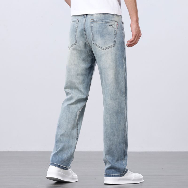 Jean Homme Coupe Droite Ample Taille Haute Coton Fin pour l'été