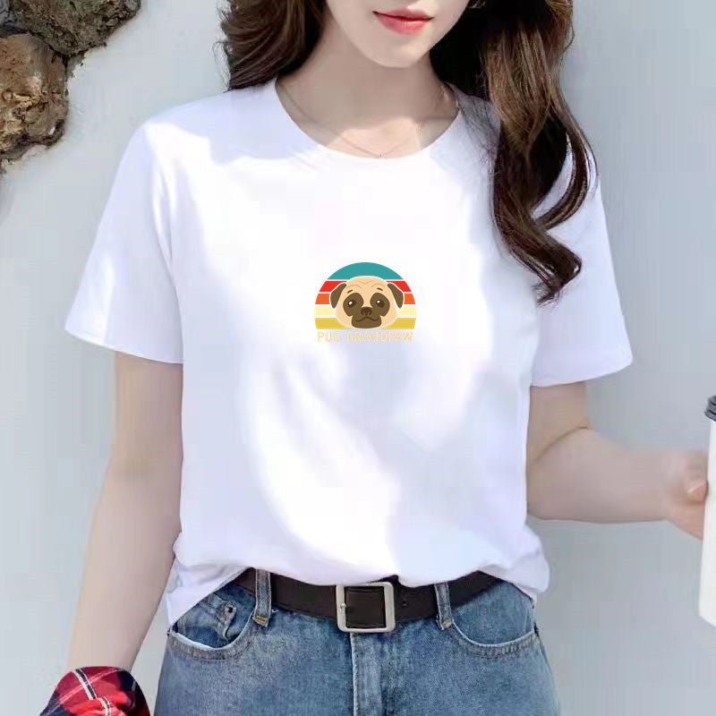 T-shirt blanc en coton à manches courtes coupe ample pour femme
