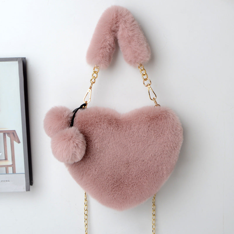Love Bags Medium Soft Plush Heart Handbag with Zipper