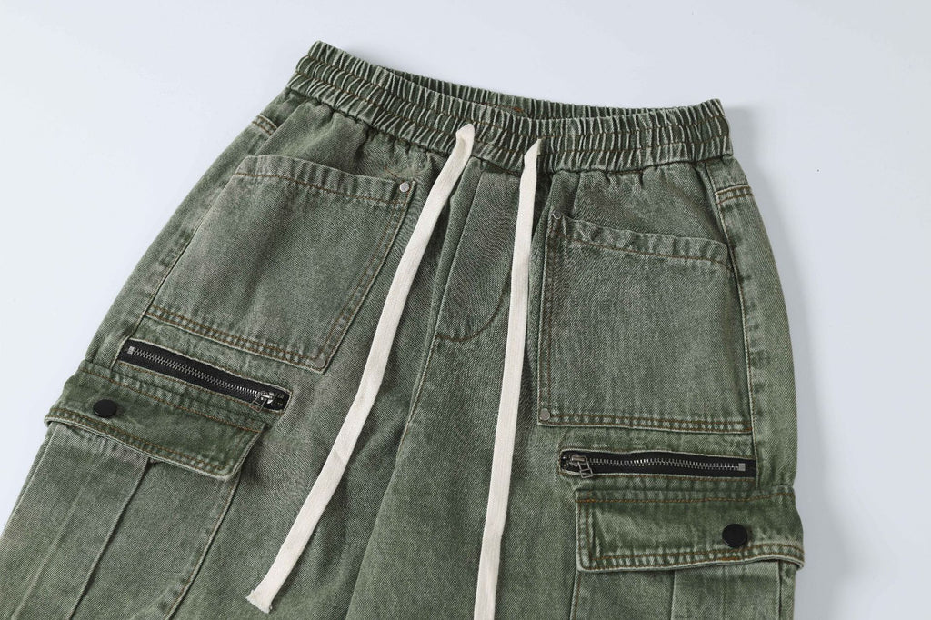 Unisex American-Style Distressed Heavy Industry Straight Cargo Jeans