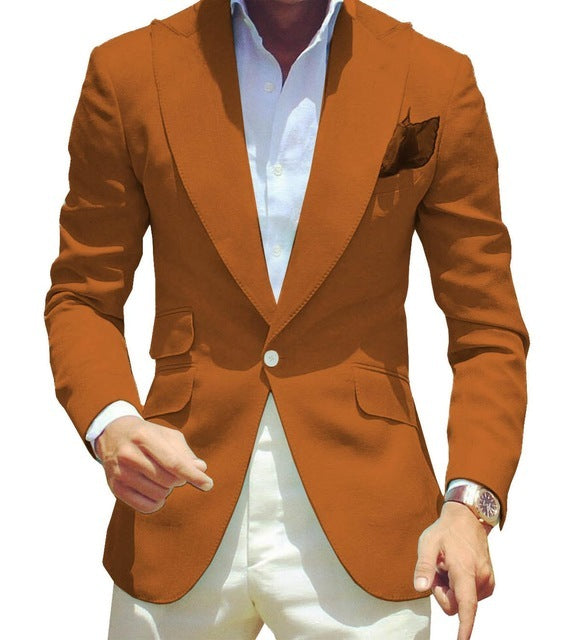 Men's Pure Color Polyester Suit Jacket Simple Temperament