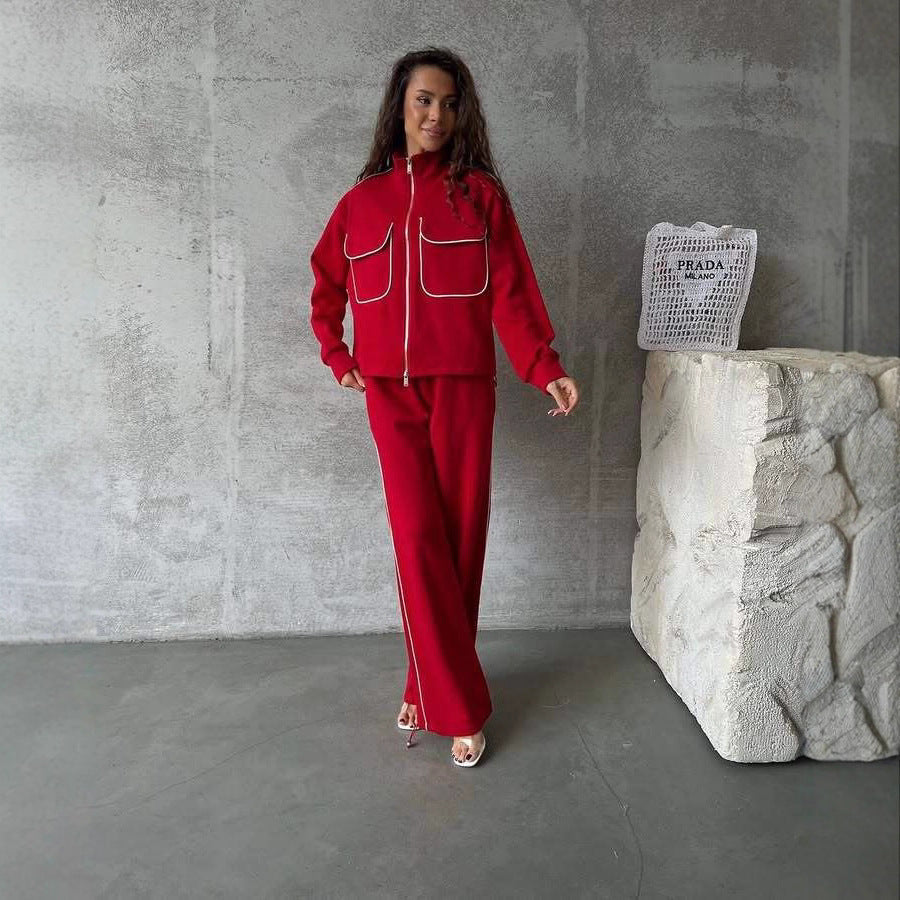 Street-Style Half-Zip Casual Sportswear Set with Patchwork