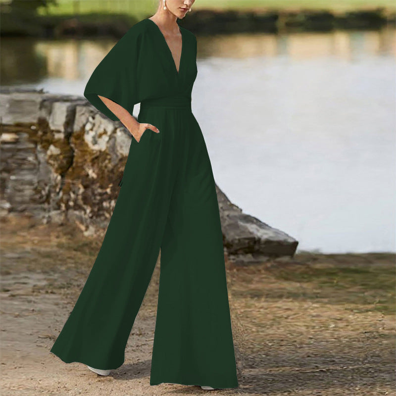Women's Deep V High Waist Wide Leg Jumpsuit