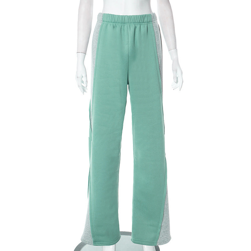 Street Fashion Color Contrast Loose Mid-Waist Sweatpants for Women