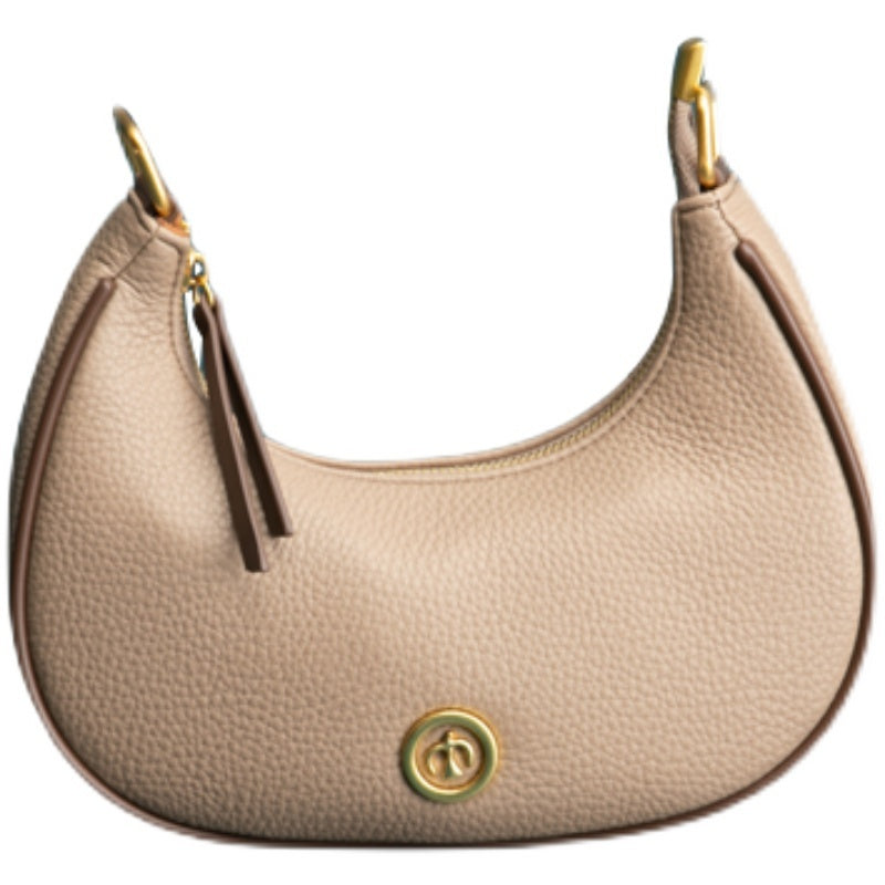 Niche Design Genuine Cowhide Leather Khaki Underarm Bag