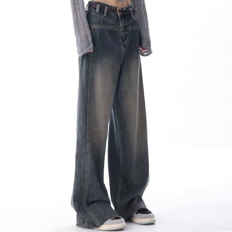 Nostalgic Raw Hem High Waist Wide Leg Jeans for Women