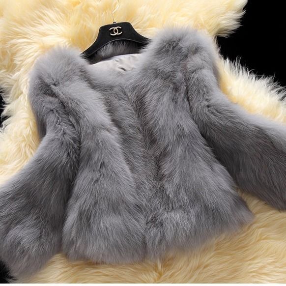 Women's Short Artificial Fur Coat With Fox Fur Trim