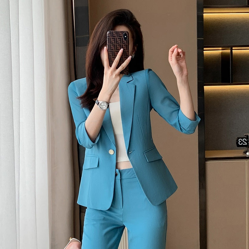 Simple and Capable 3/4 Sleeve Suit with Pants in Lake Blue, Pink, White - Sizes S-4XL