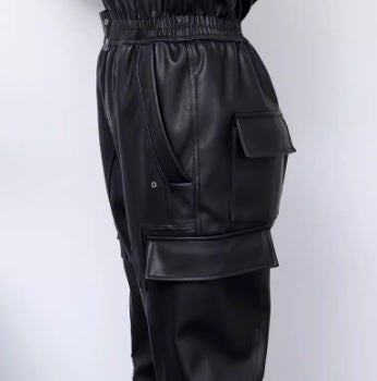 Slim Fit Black PU Leather Work Suit & Jumpsuit for Women, Sizes S-3XL