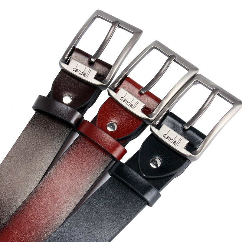 Men's Casual Leather Belt with Antique Letter Pin Buckle, 110-125cm, Black & Brown