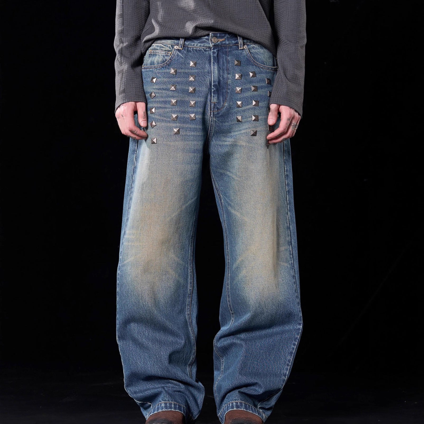 Women's Gothic Street Style Mid Waist Blue Loose Jeans