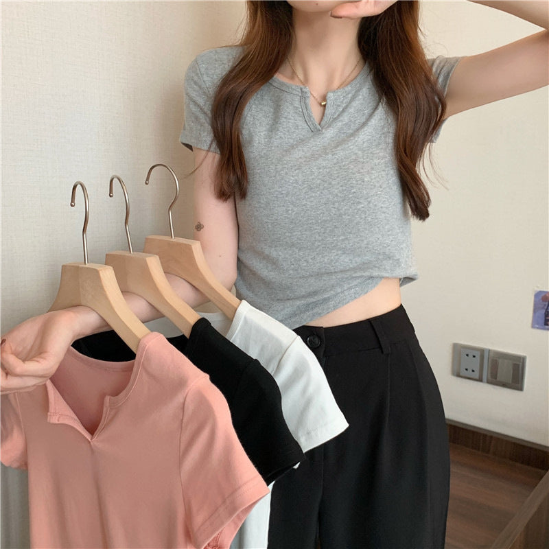 Women's Slim Fit Midriff-Baring Short Sleeve T-Shirt in Milk Silk