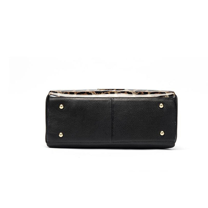 Large-Capacity Cowhide Leopard Print One-Shoulder Messenger Bag for Women