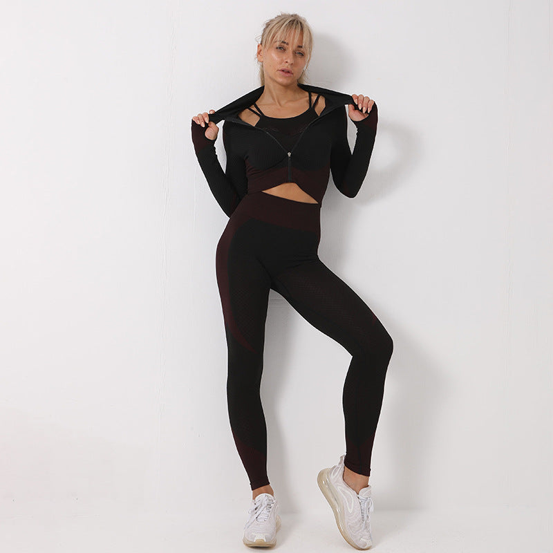 3PCS Seamless Yoga Set for Women – Gym Leggings, Crop Top & Sports Bra Fitness Tracksuit