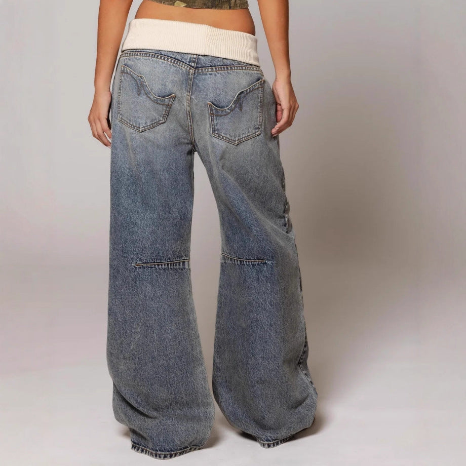 Loose-Fitting Straight-Leg Jeans with Pockets Casual Street-Style Pants