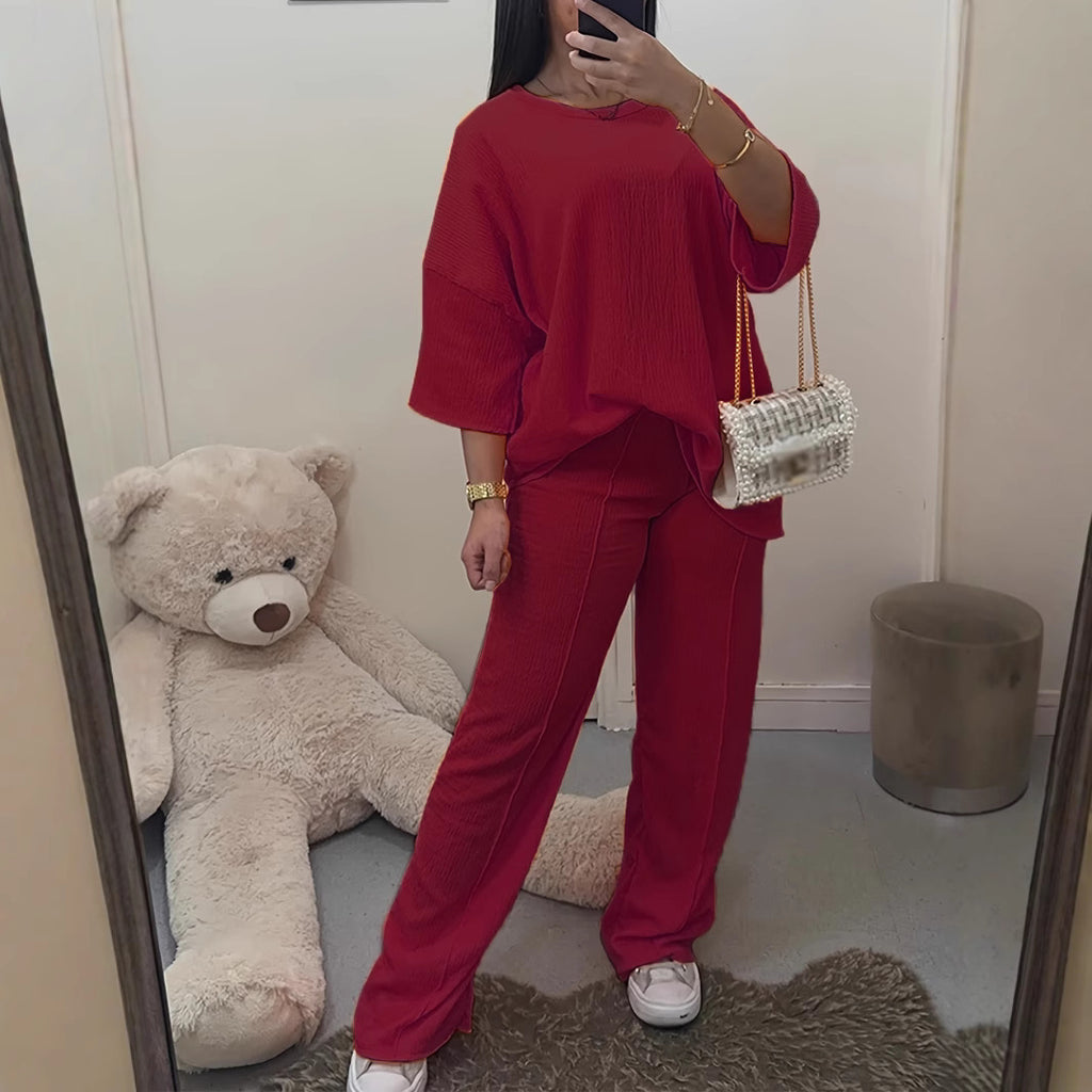 Women's Large Size Casual Suit with Top & Pants in Multiple Colors